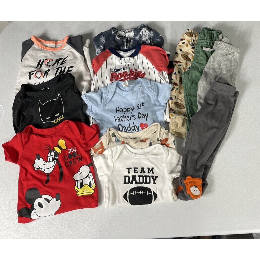 Lot of 12 Baby Boys 3-6M Assorted Brands Bodysuits, Footies, Pjs, Pants